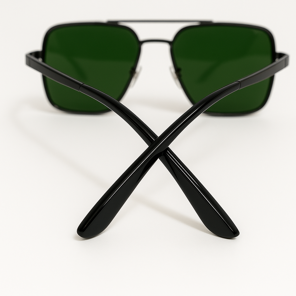Square Frame Sunglasses with Green Lenses
