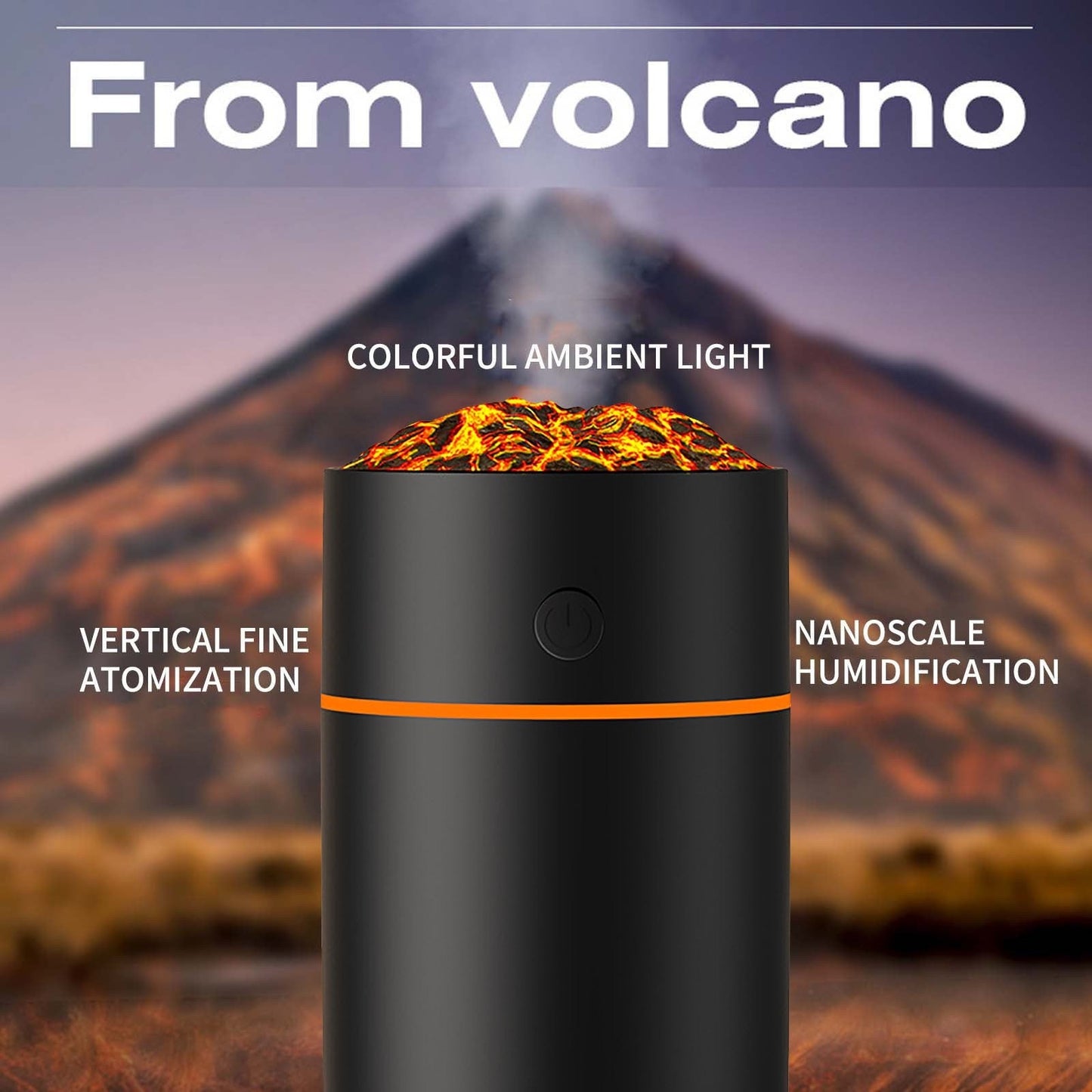 Portable Mini Air Humidifier Aroma Diffuser, LED Light, Car Aroma Air Humidifier, Aroma Humidifier Lamp, LED Lighting Simulation Volcano