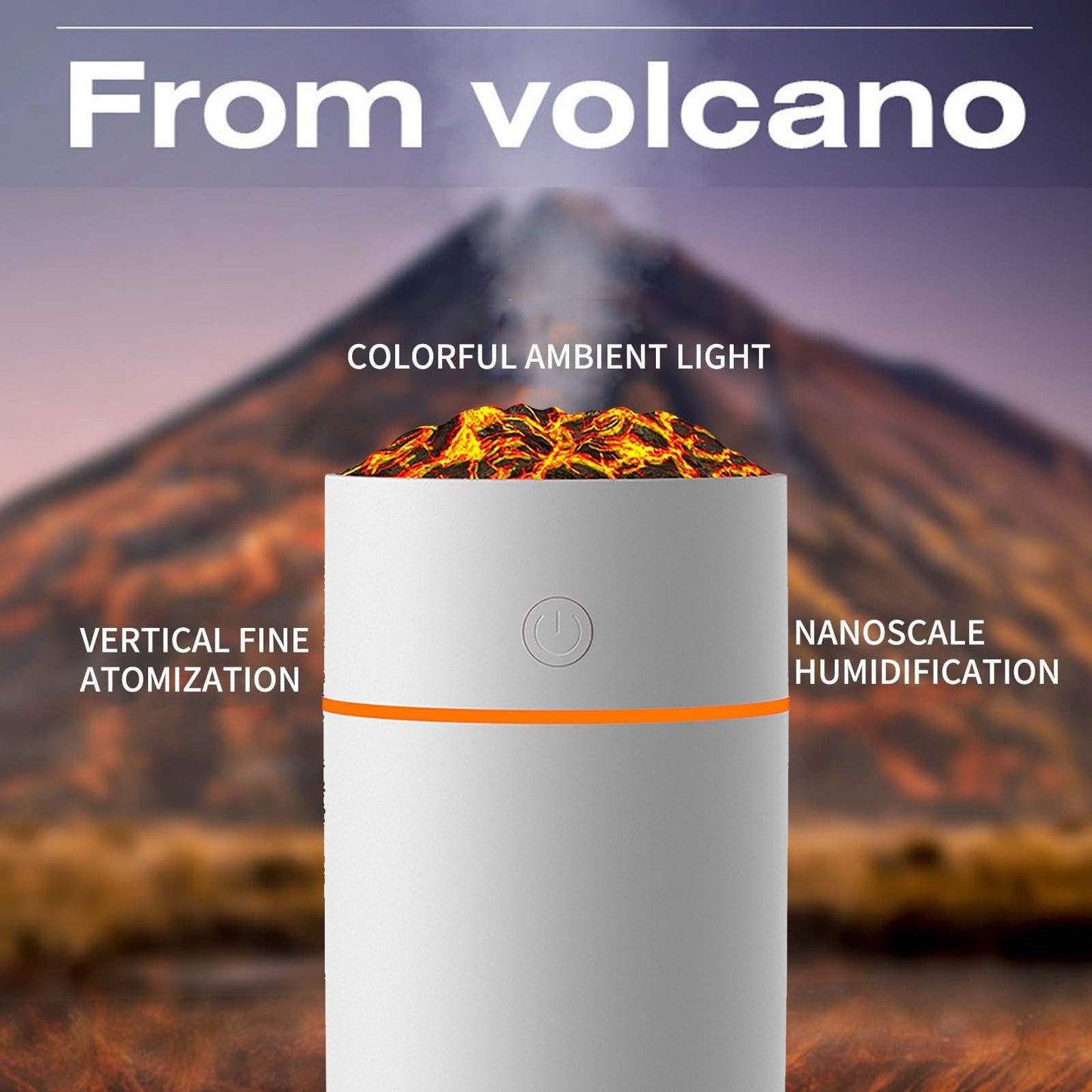 Portable Mini Air Humidifier Aroma Diffuser, LED Light, Car Aroma Air Humidifier, Aroma Humidifier Lamp, LED Lighting Simulation Volcano