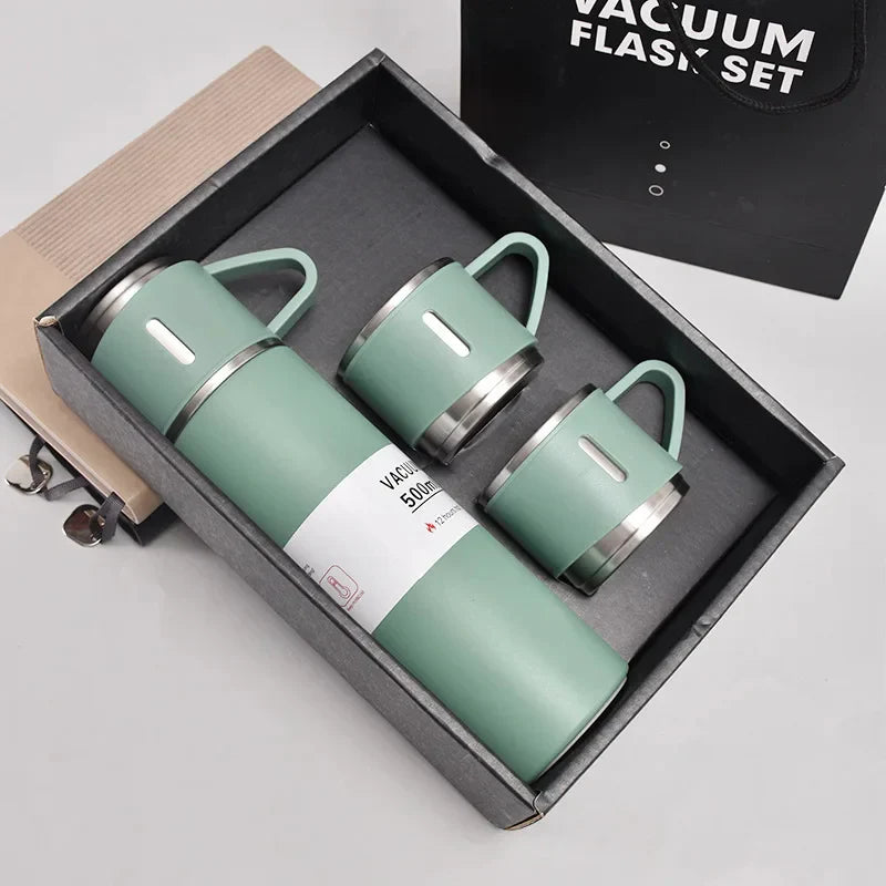 Steel Vacuum Flask Set with 3 Steel Cups-500ml