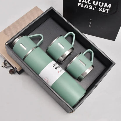Steel Vacuum Flask Set with 3 Steel Cups-500ml