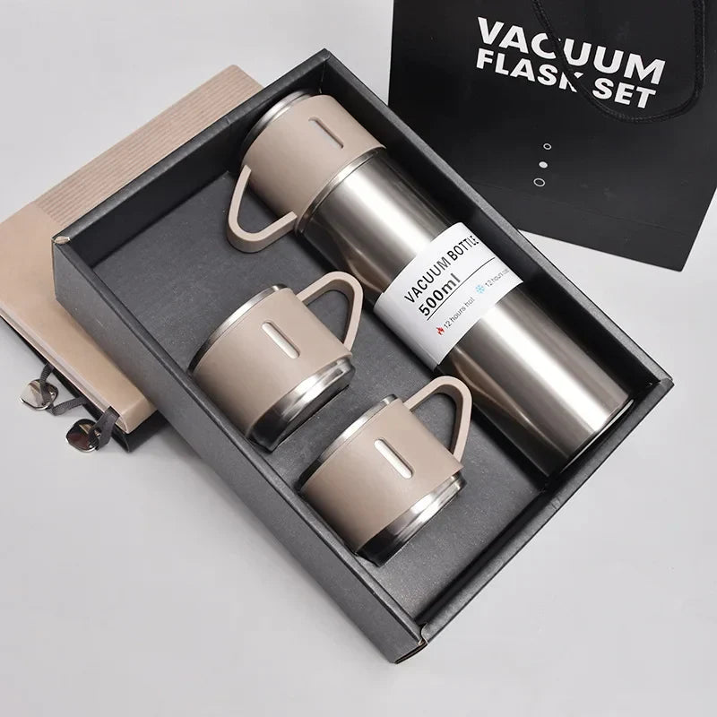 Steel Vacuum Flask Set with 3 Steel Cups-500ml