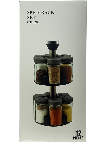 Premium 12-Piece Rotating Spice Rack Set – Modern Kitchen Organizer