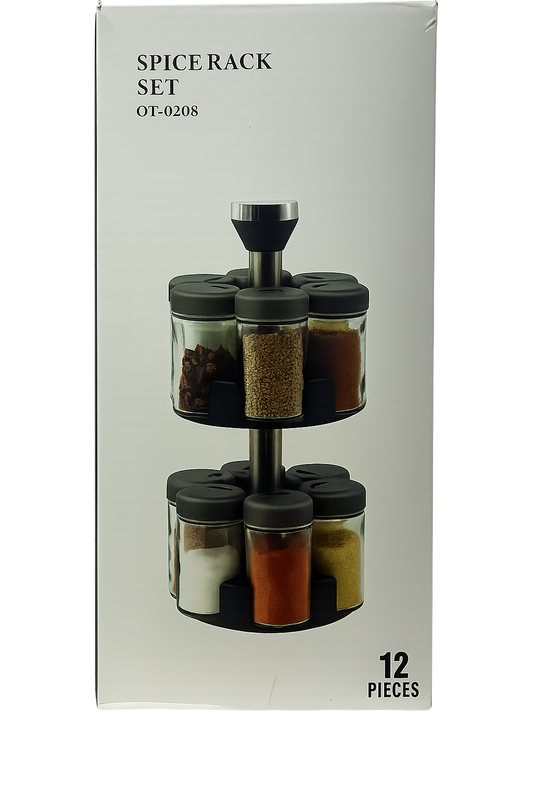 Premium 12-Piece Rotating Spice Rack Set – Modern Kitchen Organizer