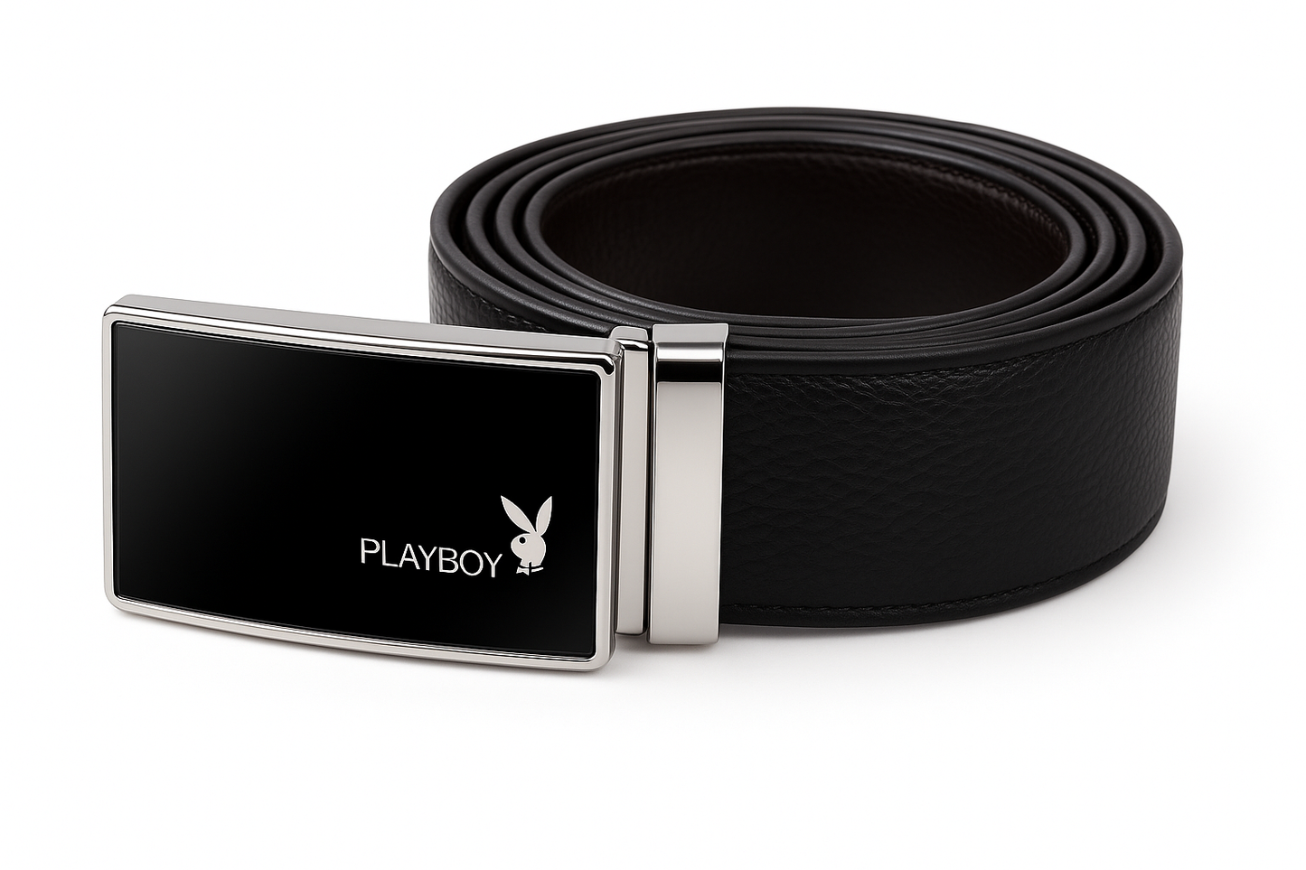 Elegant Playboy Black Leather Belt with Premium Gloss Buckle