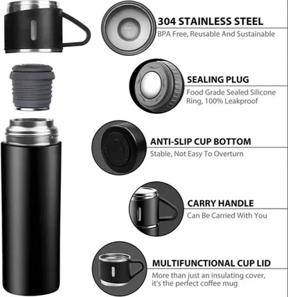 Steel Vacuum Flask Set with 3 Steel Cups-500ml
